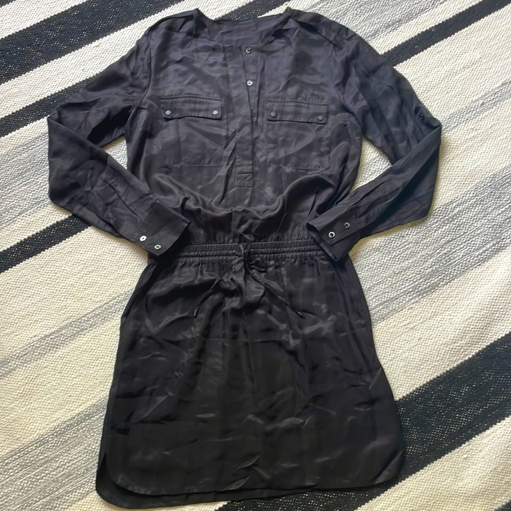Vince Utility Style Silky Shirt Dress w Tie Waist